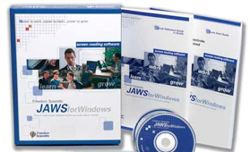 Škatla programske opreme JAWS for Windows za branje zaslona.